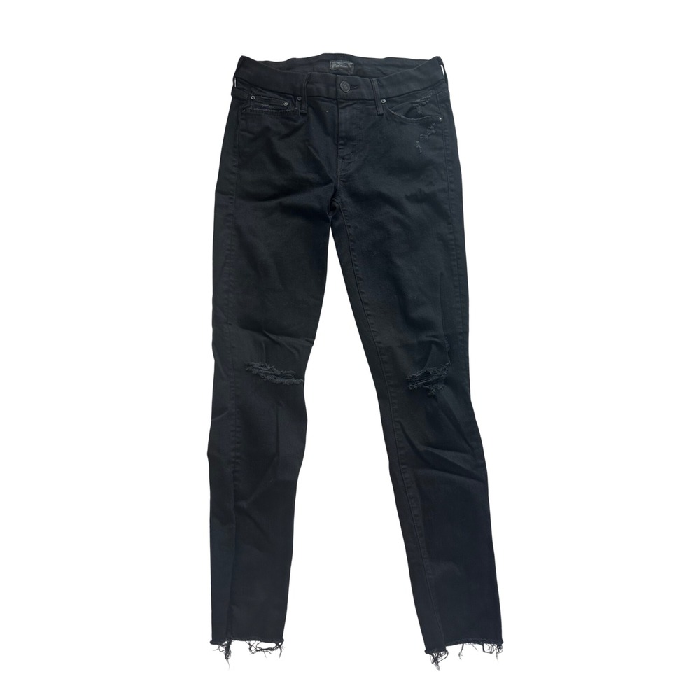 Mother Looker Ankle Fray Jeans "Guilty As Sin" Black Distressed Skinny Pants 26